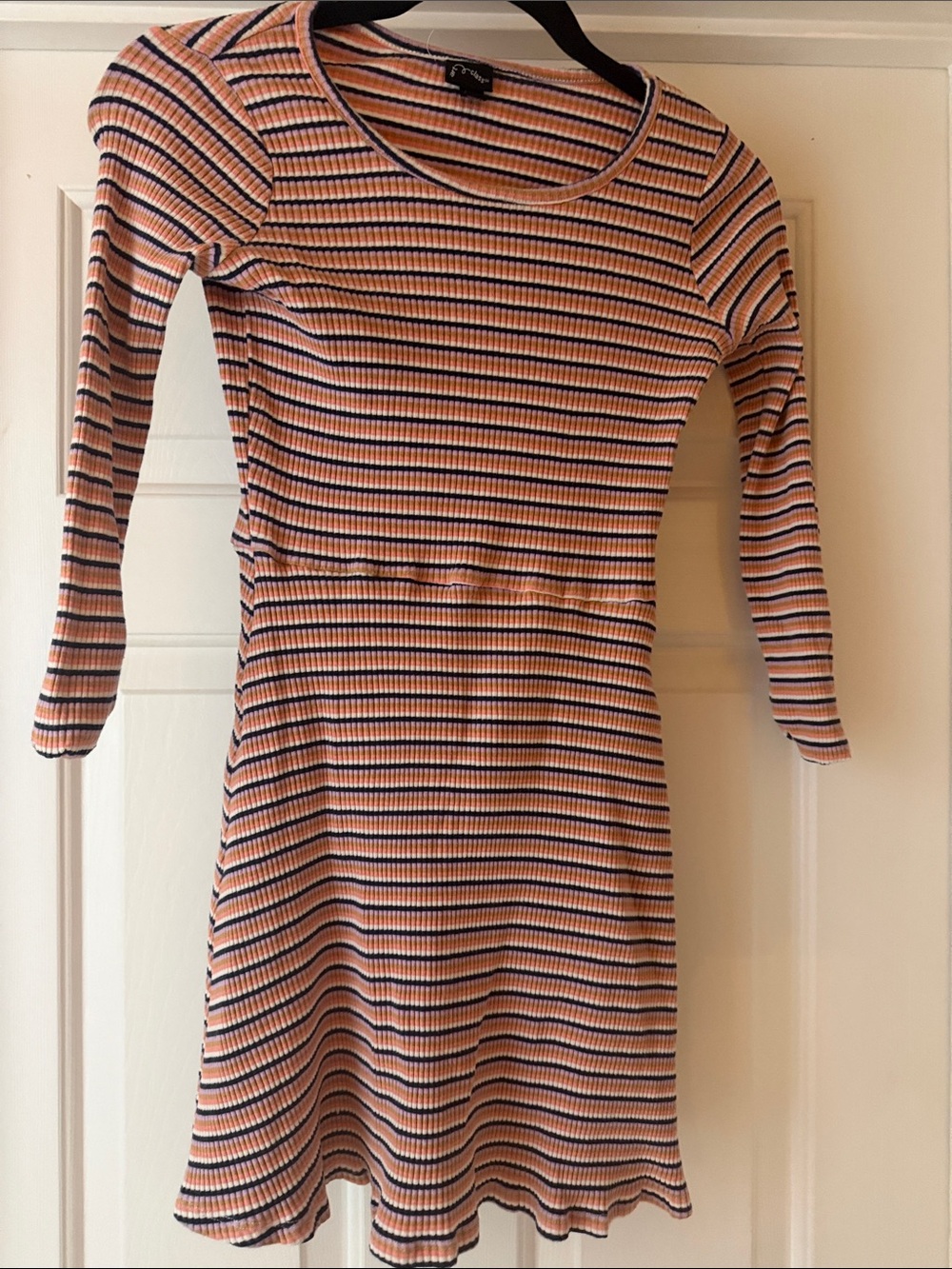 art class Peach and Navy Striped Long Sleeve Knit Dress